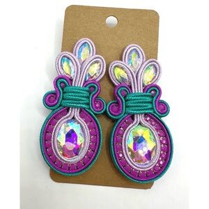 Soutache Blue & Purple Rhinestone Earrings